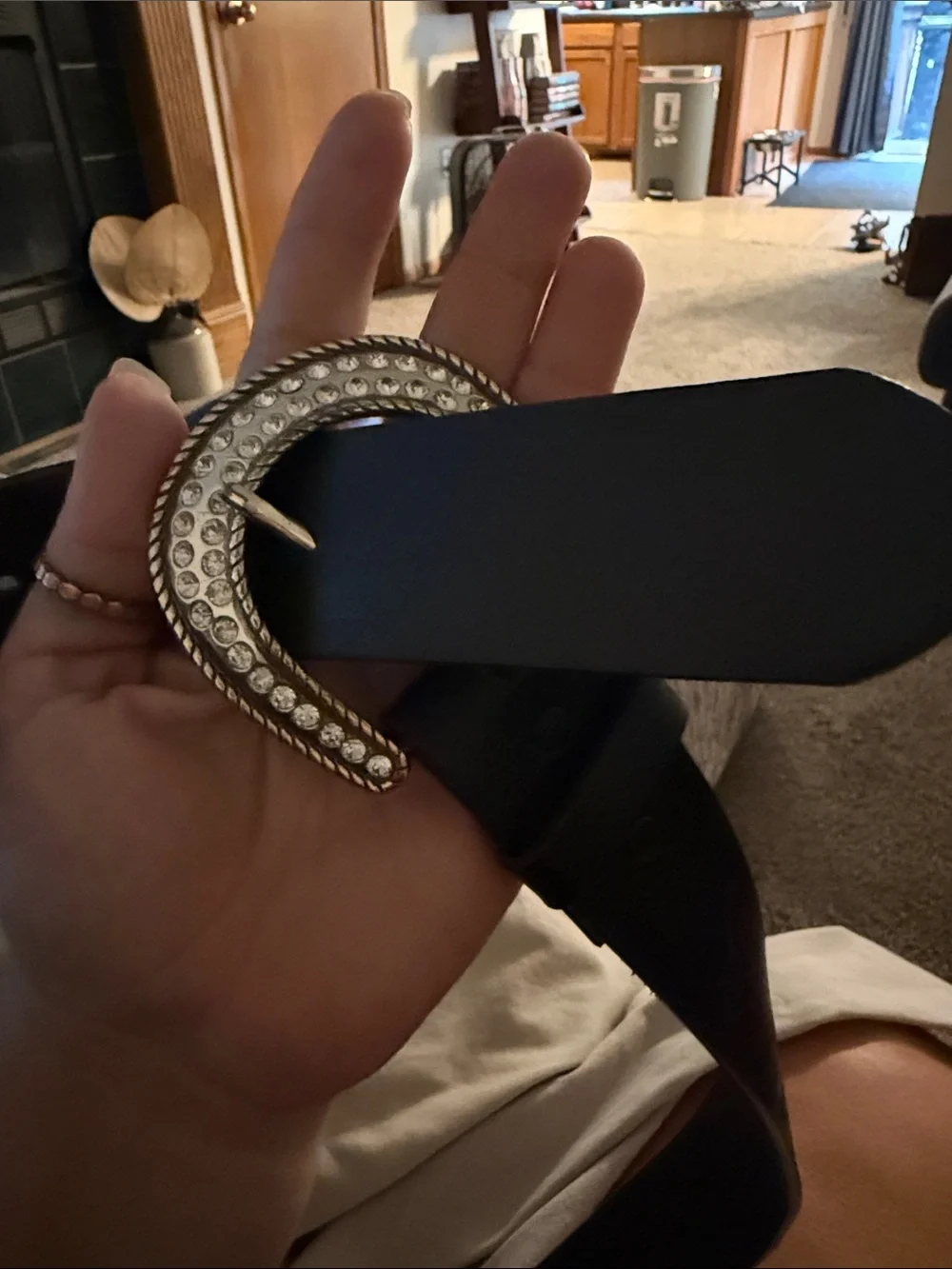 HARLEY DAVIDSON Black Genuine Leather Belt Embossed Detail And Rhinestone buckle